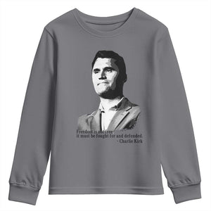 Freedom Is Not Free Youth Sweatshirt Defender of Liberty Charlie Kirk Tribute TS02 Charcoal Print Your Wear
