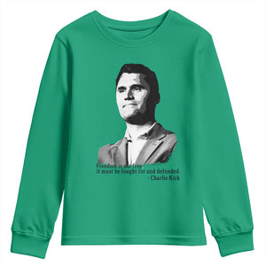 Freedom Is Not Free Youth Sweatshirt Defender of Liberty Charlie Kirk Tribute TS02 Irish Green Print Your Wear