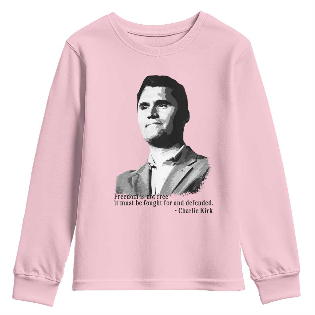 Freedom Is Not Free Youth Sweatshirt Defender of Liberty Charlie Kirk Tribute TS02 Light Pink Print Your Wear