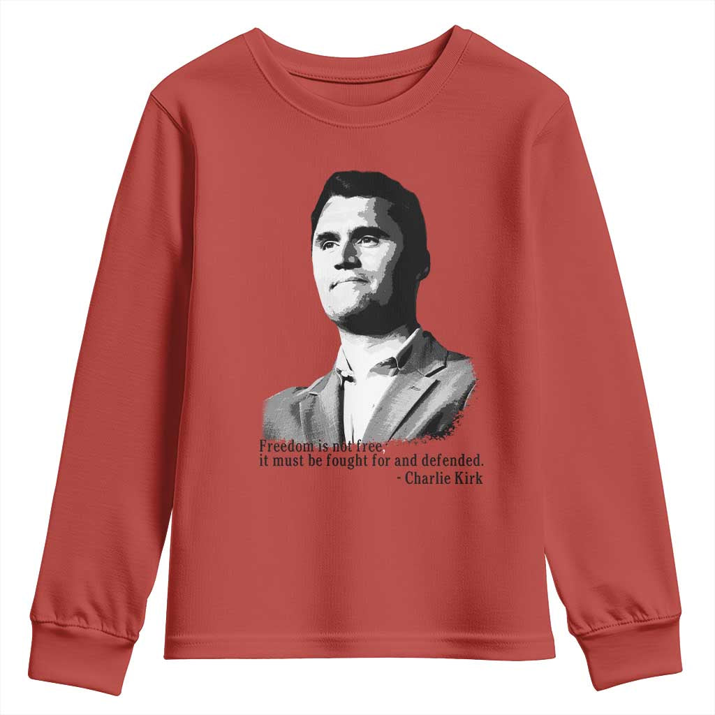 Freedom Is Not Free Youth Sweatshirt Defender of Liberty Charlie Kirk Tribute TS02 Red Print Your Wear