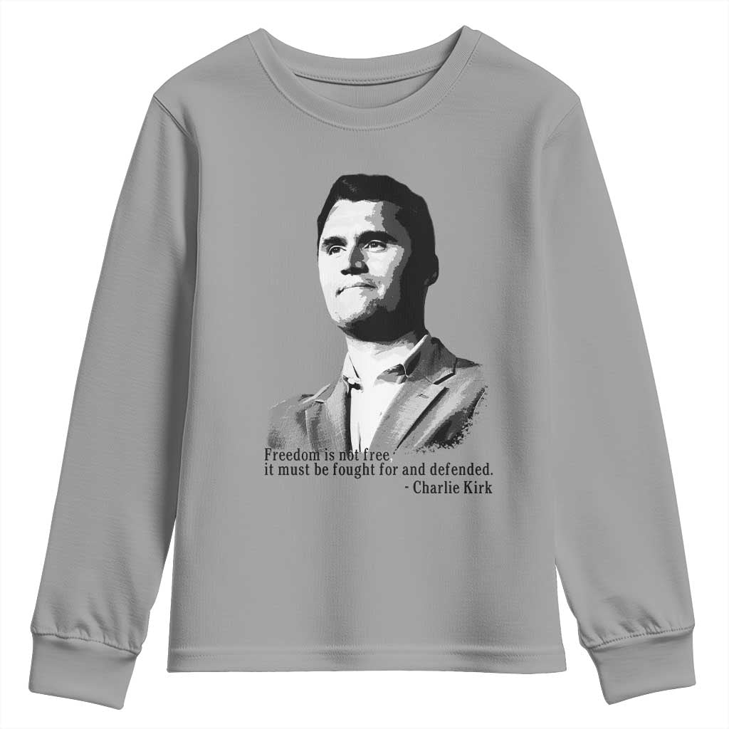Freedom Is Not Free Youth Sweatshirt Defender of Liberty Charlie Kirk Tribute TS02 Sport Gray Print Your Wear