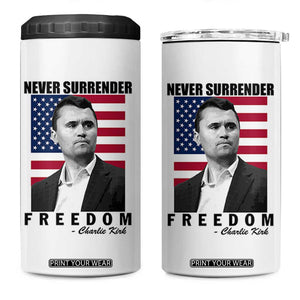 Never Surrender Freedom 4 in 1 Can Cooler Tumbler Patriotic Charlie Kirk Tribute American Flag TS02 One Size: 16 oz White Print Your Wear