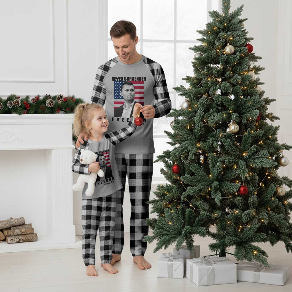 Never Surrender Freedom Plaid Pajama Set Patriotic Charlie Kirk Tribute American Flag TS02 White Plaid Print Your Wear