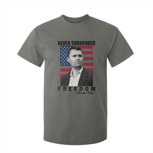 Never Surrender Freedom T Shirt For Kid Patriotic Charlie Kirk Tribute American Flag TS02 Military Green Print Your Wear