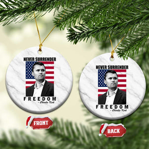 Never Surrender Freedom Ceramic Ornament Patriotic Charlie Kirk Tribute American Flag TS02 1pc White Marble Print Your Wear