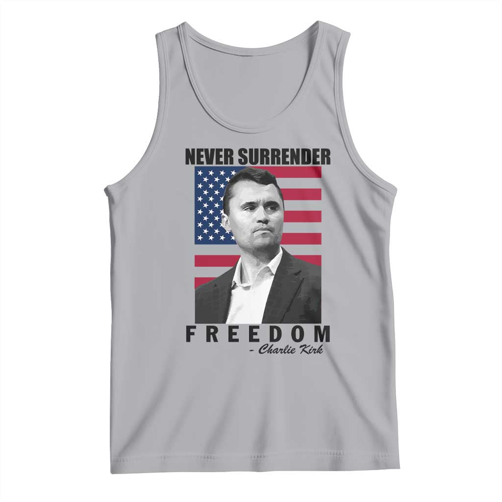 Never Surrender Freedom Tank Top Patriotic Charlie Kirk Tribute American Flag TS02 Athletic Heather Print Your Wear
