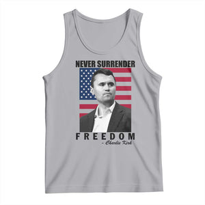 Never Surrender Freedom Tank Top Patriotic Charlie Kirk Tribute American Flag TS02 Athletic Heather Print Your Wear