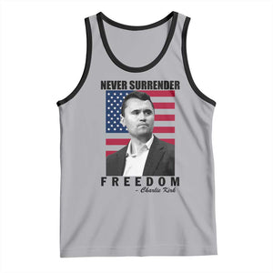 Never Surrender Freedom Tank Top Patriotic Charlie Kirk Tribute American Flag TS02 Athletic Heather Black Print Your Wear