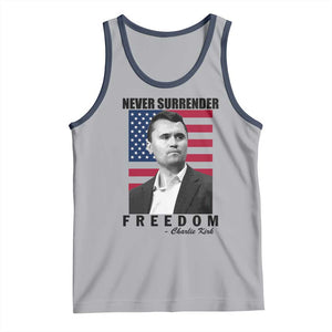 Never Surrender Freedom Tank Top Patriotic Charlie Kirk Tribute American Flag TS02 Athletic Heather Navy Print Your Wear