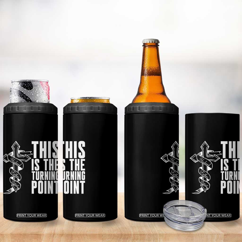 This is the Turning Point 4 in 1 Can Cooler Tumbler Husband Father Patriot Charlie Kirk Tribute Christian Faith TS02 Print Your Wear