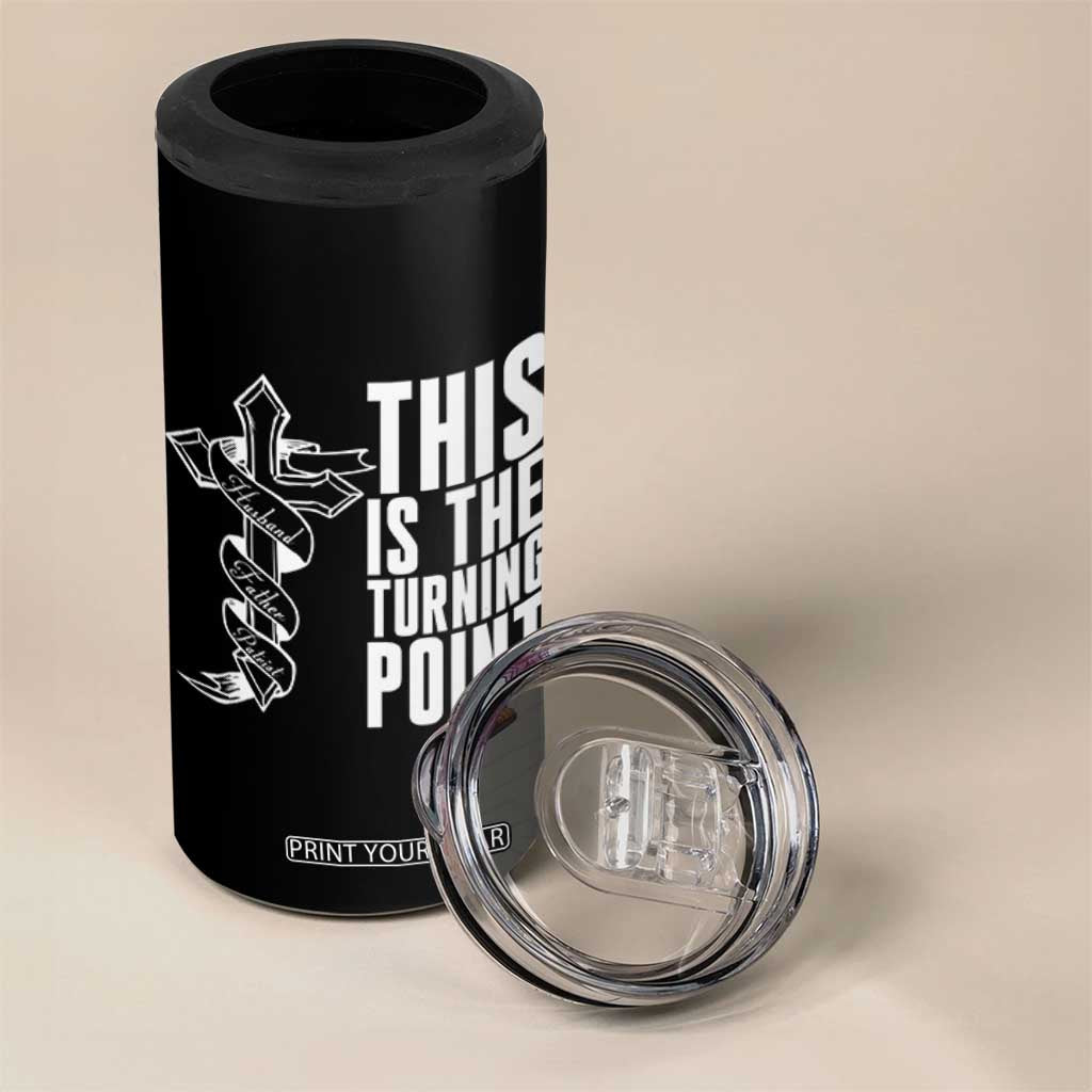 This is the Turning Point 4 in 1 Can Cooler Tumbler Husband Father Patriot Charlie Kirk Tribute Christian Faith TS02 Print Your Wear