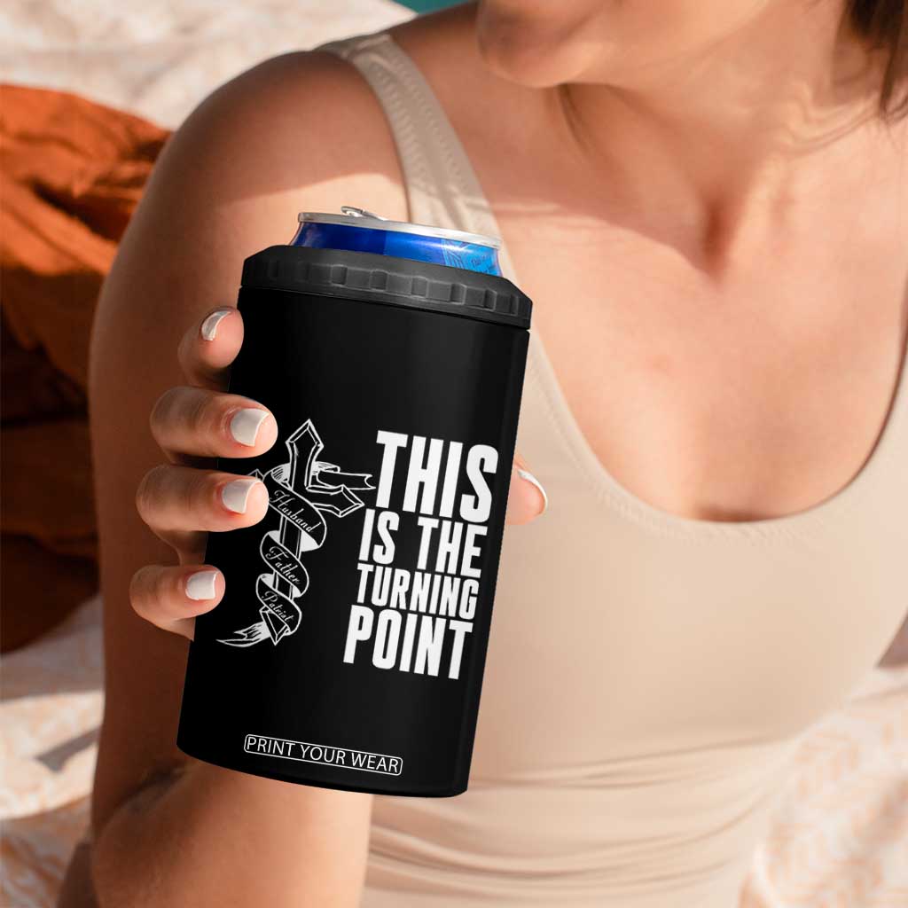 This is the Turning Point 4 in 1 Can Cooler Tumbler Husband Father Patriot Charlie Kirk Tribute Christian Faith TS02 Print Your Wear