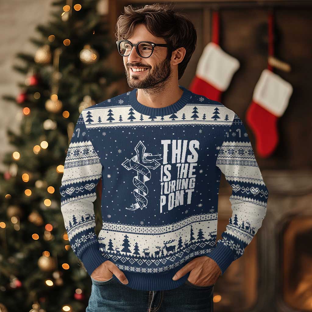This is the Turning Point Ugly Christmas Sweater Husband Father Patriot Charlie Kirk Tribute Christian Faith TS02 Navy Beige Print Your Wear