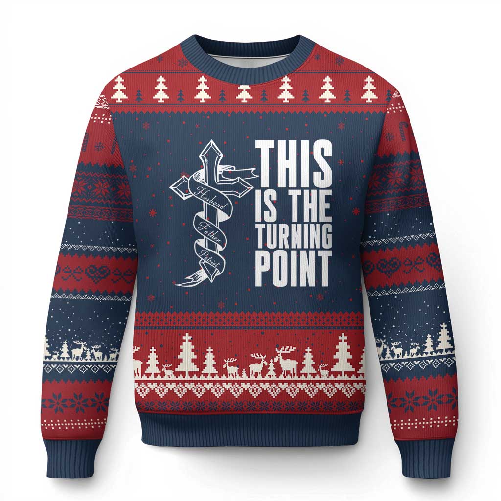 This is the Turning Point Ugly Christmas Sweater Husband Father Patriot Charlie Kirk Tribute Christian Faith TS02 Navy Red Print Your Wear