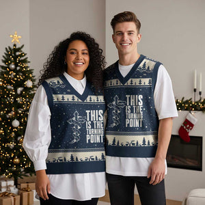 This is the Turning Point V-Neck Knit Sweater Vest Husband Father Patriot Charlie Kirk Tribute Christian Faith TS02 Navy Beige Print Your Wear
