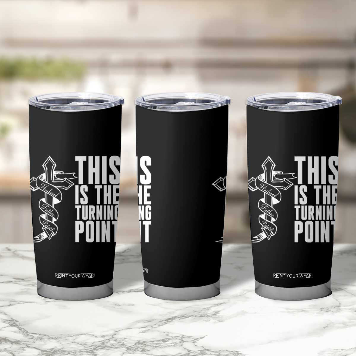 This is the Turning Point Tumbler Cup Husband Father Patriot Charlie Kirk Tribute Christian Faith TS02 Print Your Wear
