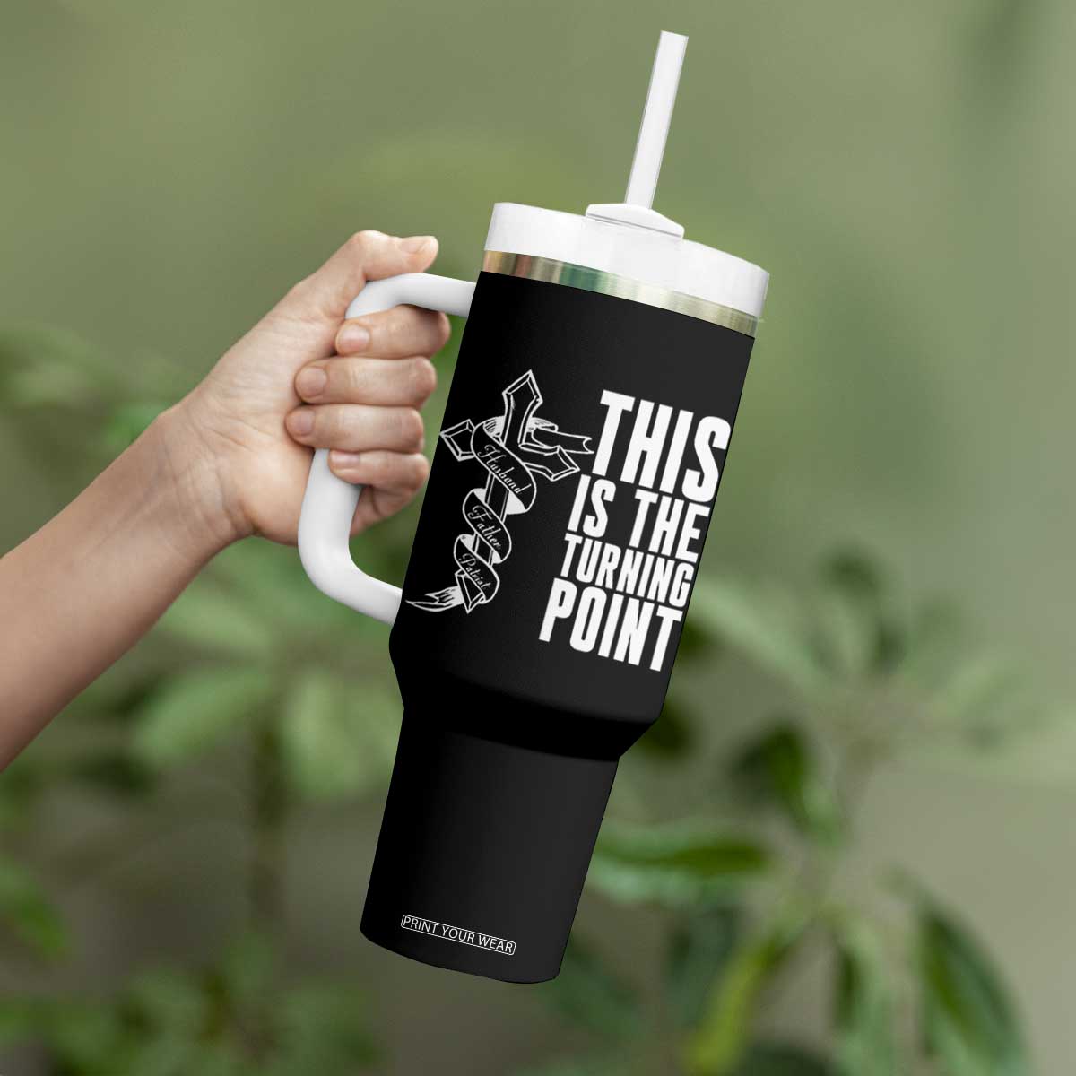 This is the Turning Point Tumbler With Handle Husband Father Patriot Charlie Kirk Tribute Christian Faith TS02 Print Your Wear