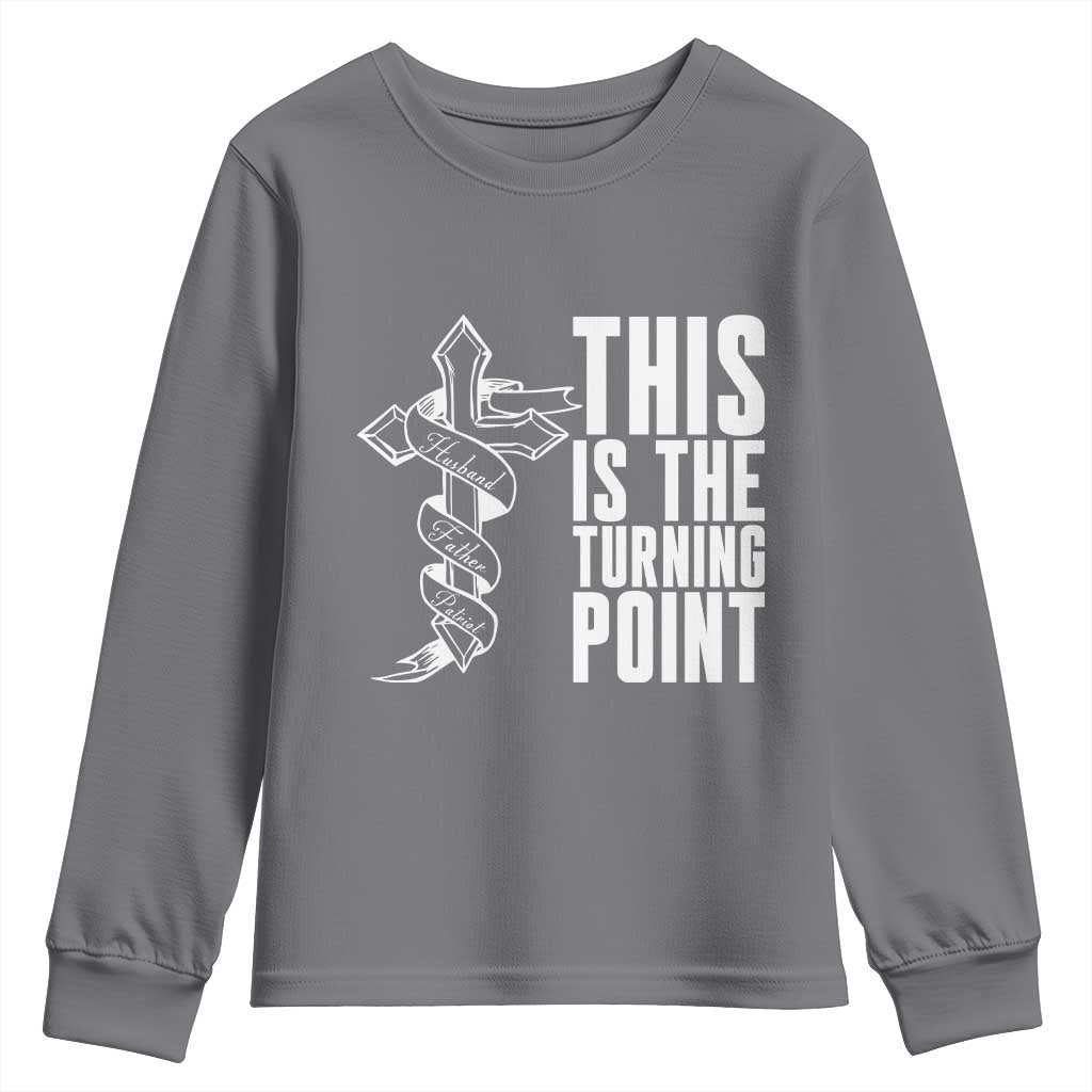 This is the Turning Point Youth Sweatshirt Husband Father Patriot Charlie Kirk Tribute Christian Faith TS02 Charcoal Print Your Wear