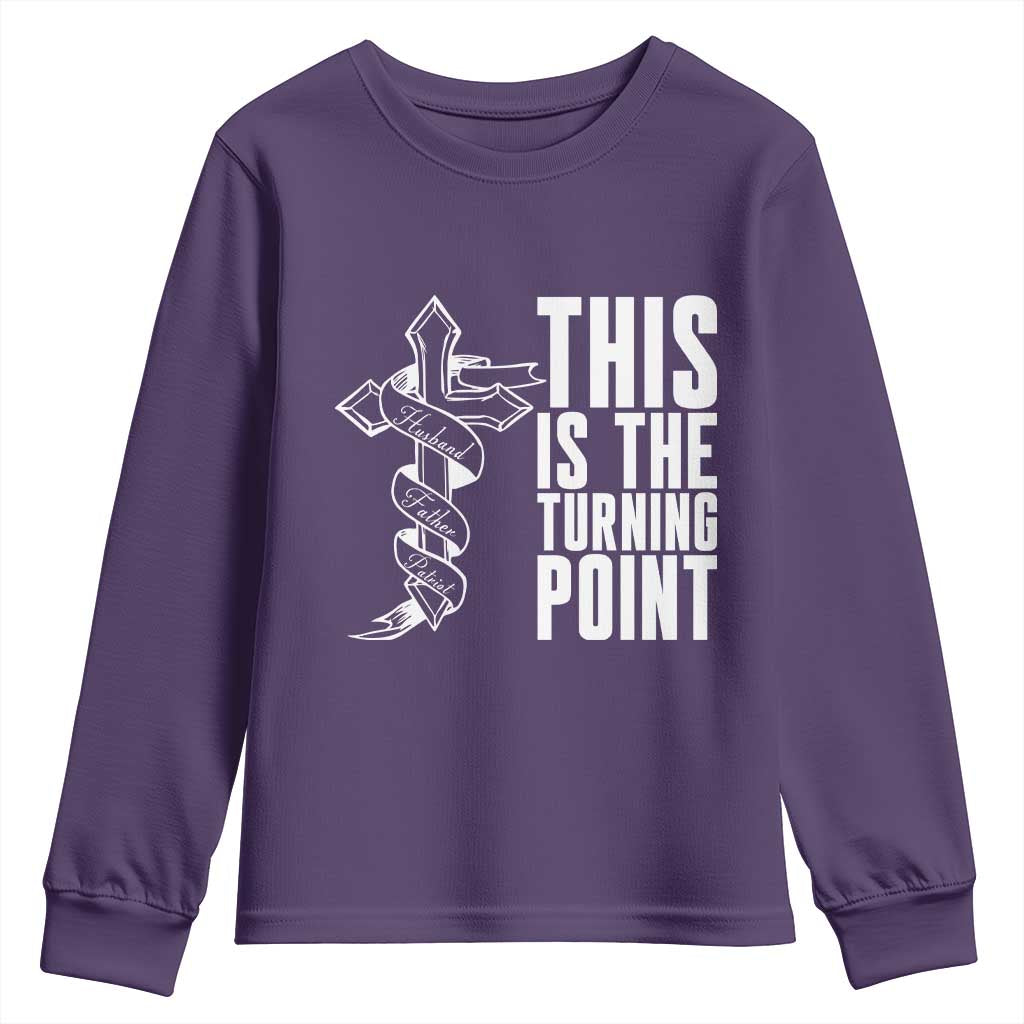 This is the Turning Point Youth Sweatshirt Husband Father Patriot Charlie Kirk Tribute Christian Faith TS02 Purple Print Your Wear