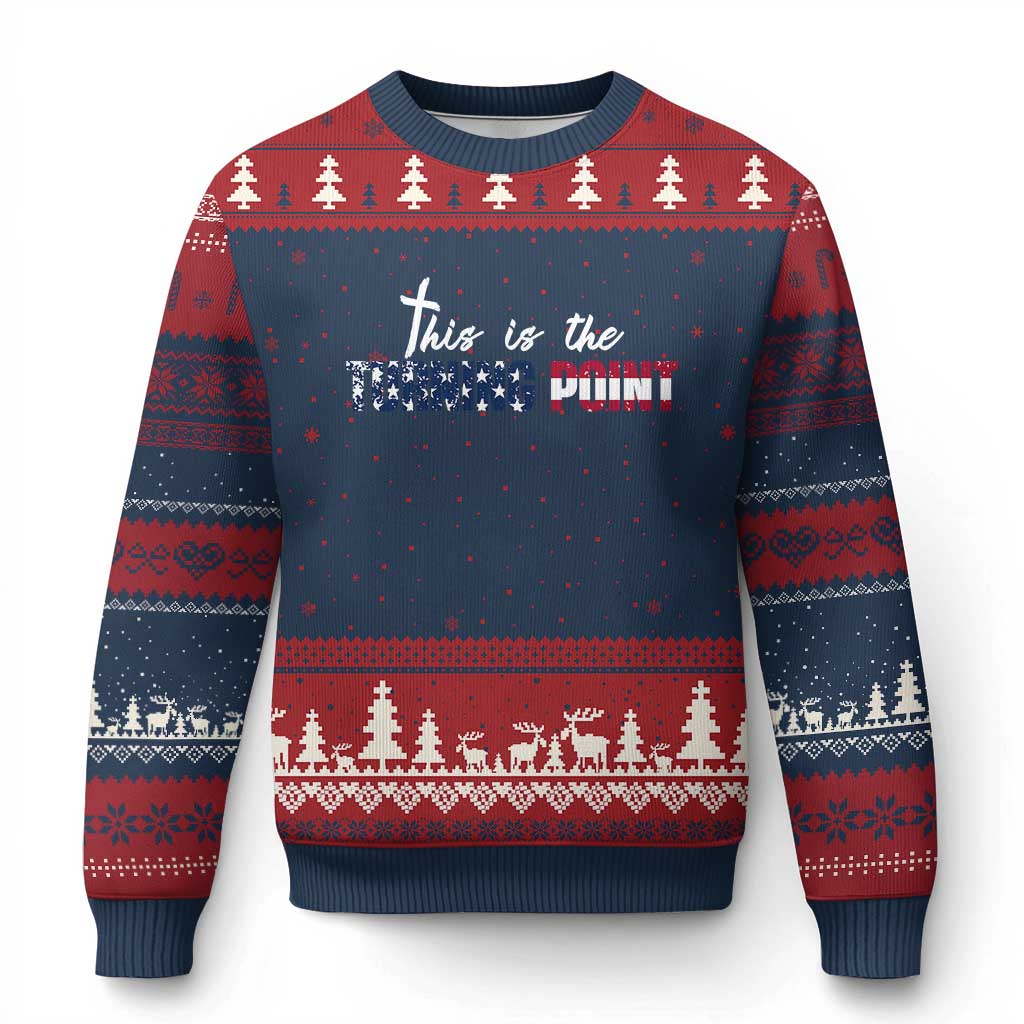 This is The Turning Point Ugly Christmas Sweater Patriotic American Flag Graphic TS02 Navy Red Print Your Wear