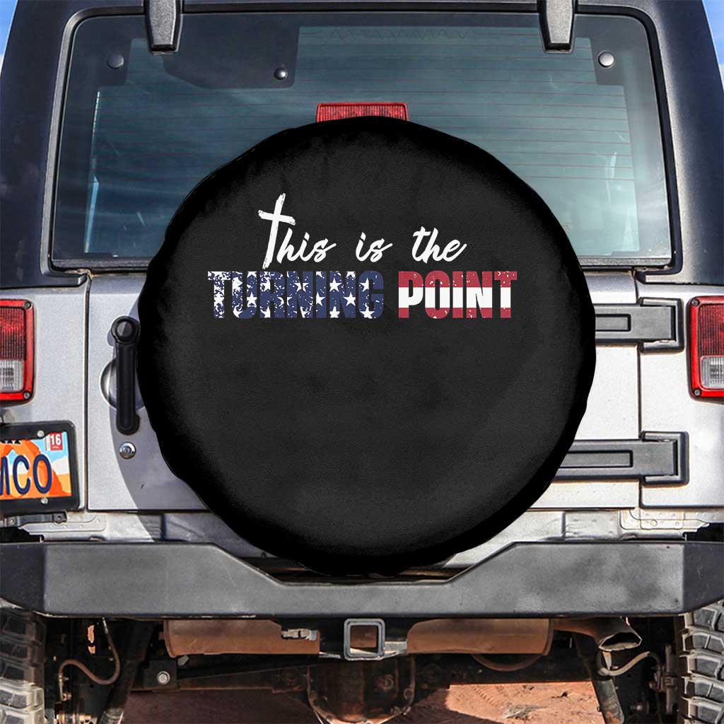 This is The Turning Point Spare Tire Cover Patriotic American Flag Graphic TS02 No hole Black Print Your Wear