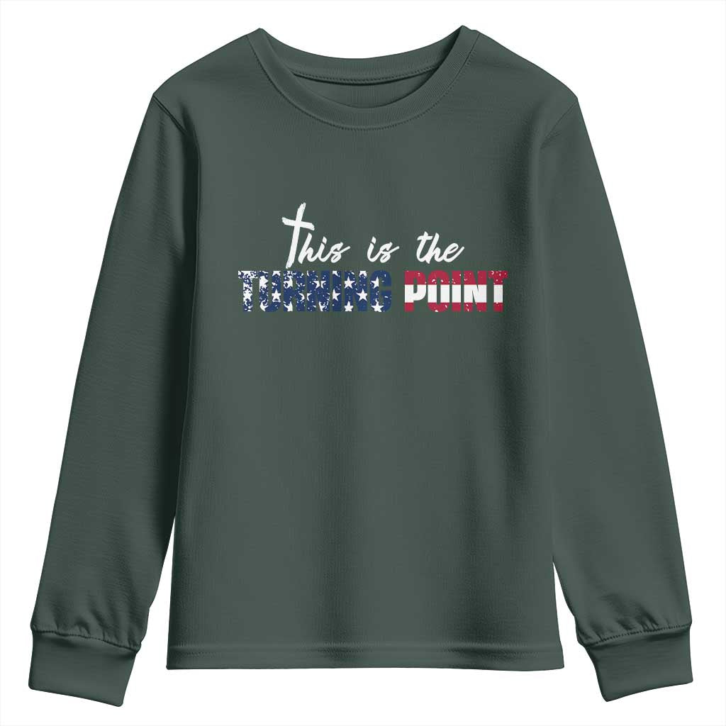 This is The Turning Point Youth Sweatshirt Patriotic American Flag Graphic TS02 Dark Forest Green Print Your Wear