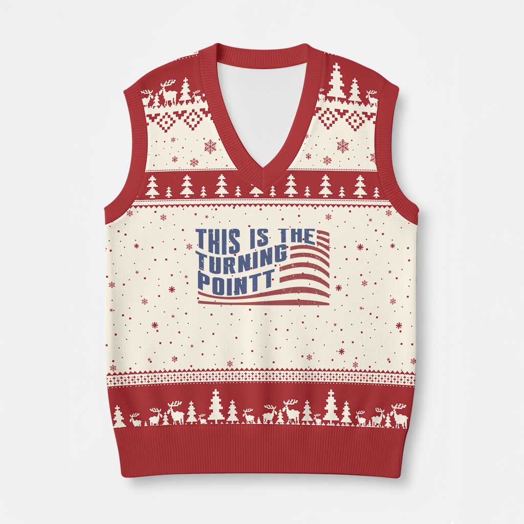 This is The Turning Point V-Neck Knit Sweater Vest USA Flag America True Patriot TS02 Beige Red Print Your Wear
