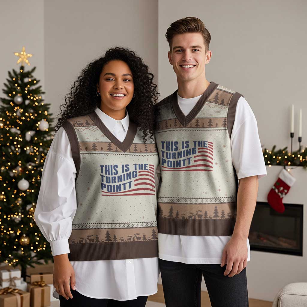 This is The Turning Point V-Neck Knit Sweater Vest USA Flag America True Patriot TS02 Mocha Mousse Print Your Wear