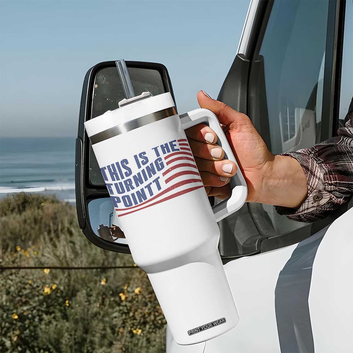 This is The Turning Point Tumbler With Handle USA Flag America True Patriot TS02 Print Your Wear