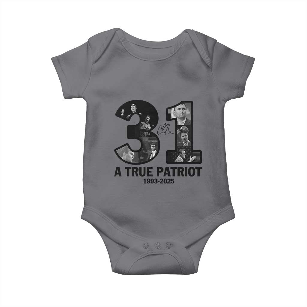 Freedom Number 31 Tribute Graphic Baby Onesie Thank You Charlie Kirk A True Patriot Memorial TS02 Charcoal Print Your Wear