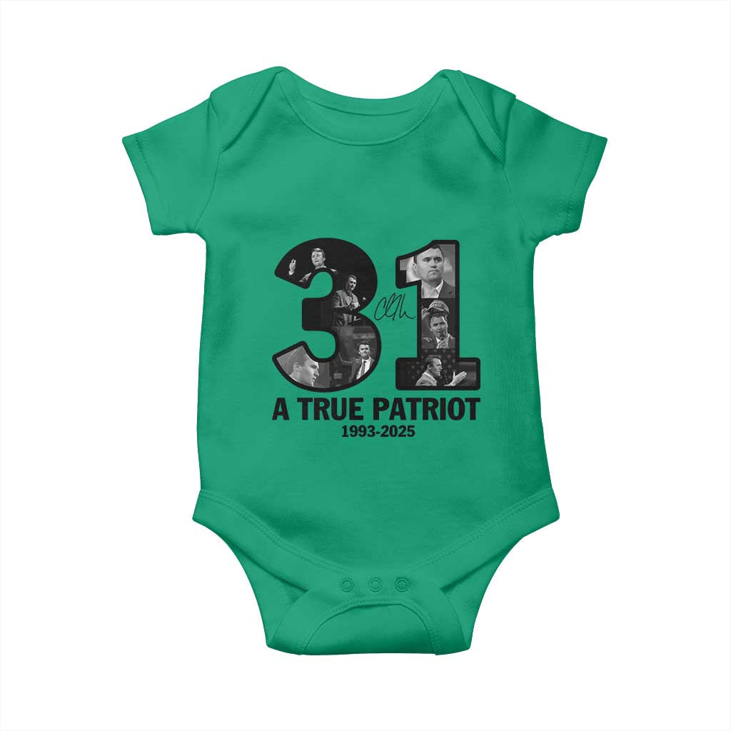 Freedom Number 31 Tribute Graphic Baby Onesie Thank You Charlie Kirk A True Patriot Memorial TS02 Irish Green Print Your Wear