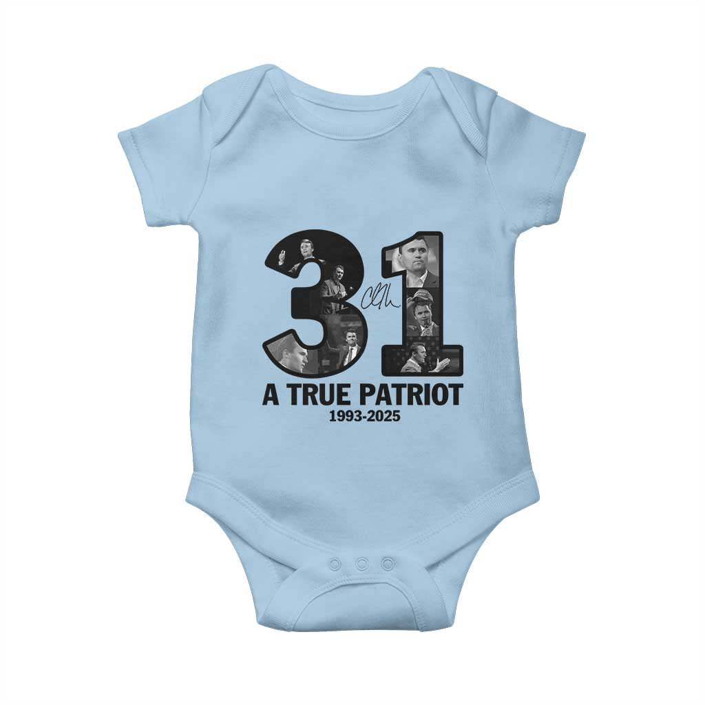 Freedom Number 31 Tribute Graphic Baby Onesie Thank You Charlie Kirk A True Patriot Memorial TS02 Light Blue Print Your Wear