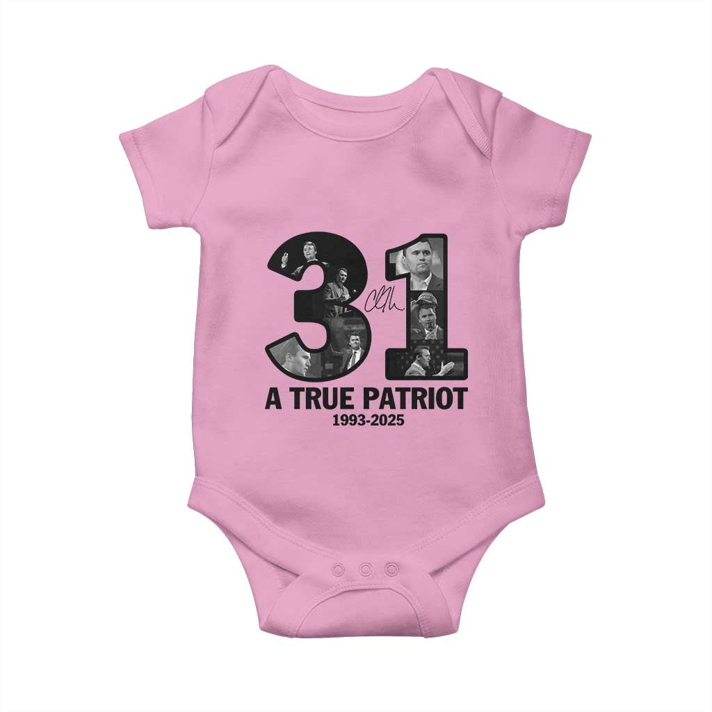 Freedom Number 31 Tribute Graphic Baby Onesie Thank You Charlie Kirk A True Patriot Memorial TS02 Light Pink Print Your Wear