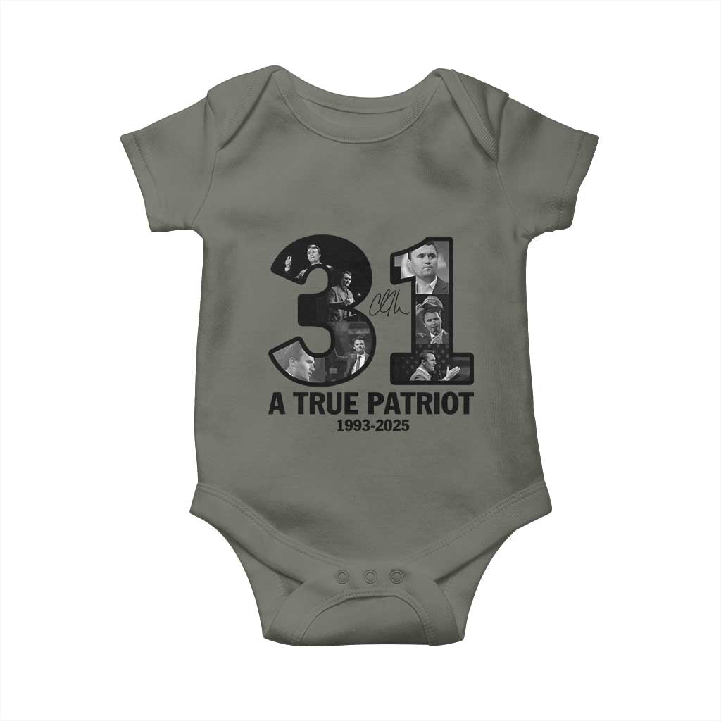 Freedom Number 31 Tribute Graphic Baby Onesie Thank You Charlie Kirk A True Patriot Memorial TS02 Military Green Print Your Wear