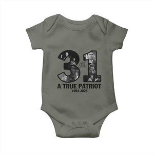 Freedom Number 31 Tribute Graphic Baby Onesie Thank You Charlie Kirk A True Patriot Memorial TS02 Military Green Print Your Wear