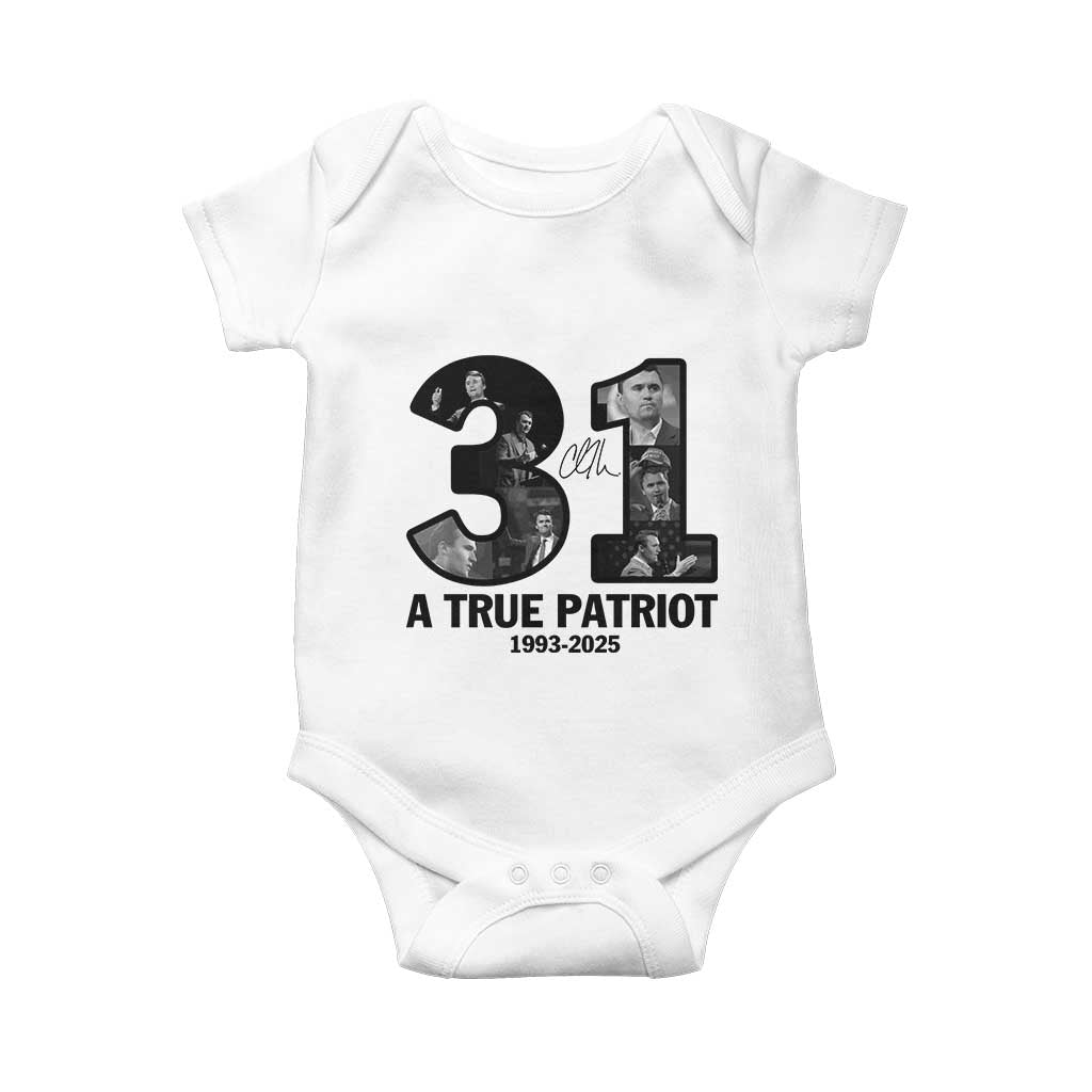 Freedom Number 31 Tribute Graphic Baby Onesie Thank You Charlie Kirk A True Patriot Memorial TS02 White Print Your Wear