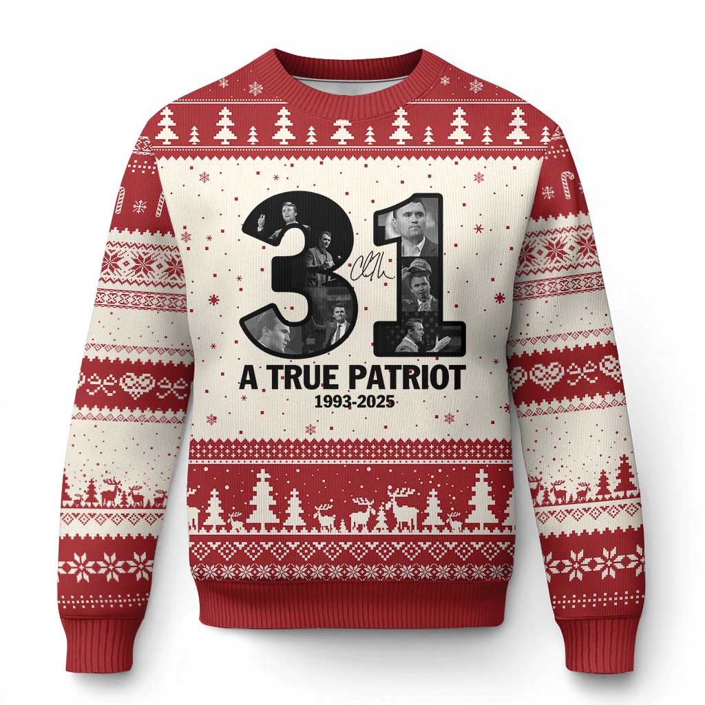 Freedom Number 31 Tribute Graphic Ugly Christmas Sweater Thank You Charlie Kirk A True Patriot Memorial TS02 Beige Red Print Your Wear