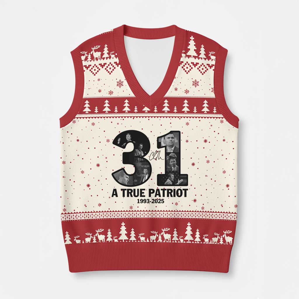 Freedom Number 31 Tribute Graphic V-Neck Knit Sweater Vest Thank You Charlie Kirk A True Patriot Memorial TS02 Beige Red Print Your Wear