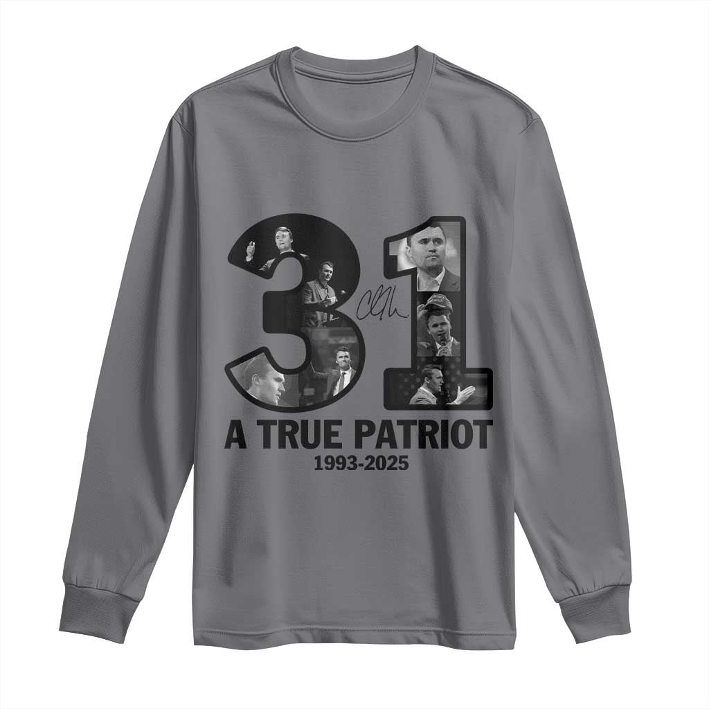Freedom Number 31 Tribute Graphic Long Sleeve Shirt Thank You Charlie Kirk A True Patriot Memorial TS02 Charcoal Print Your Wear