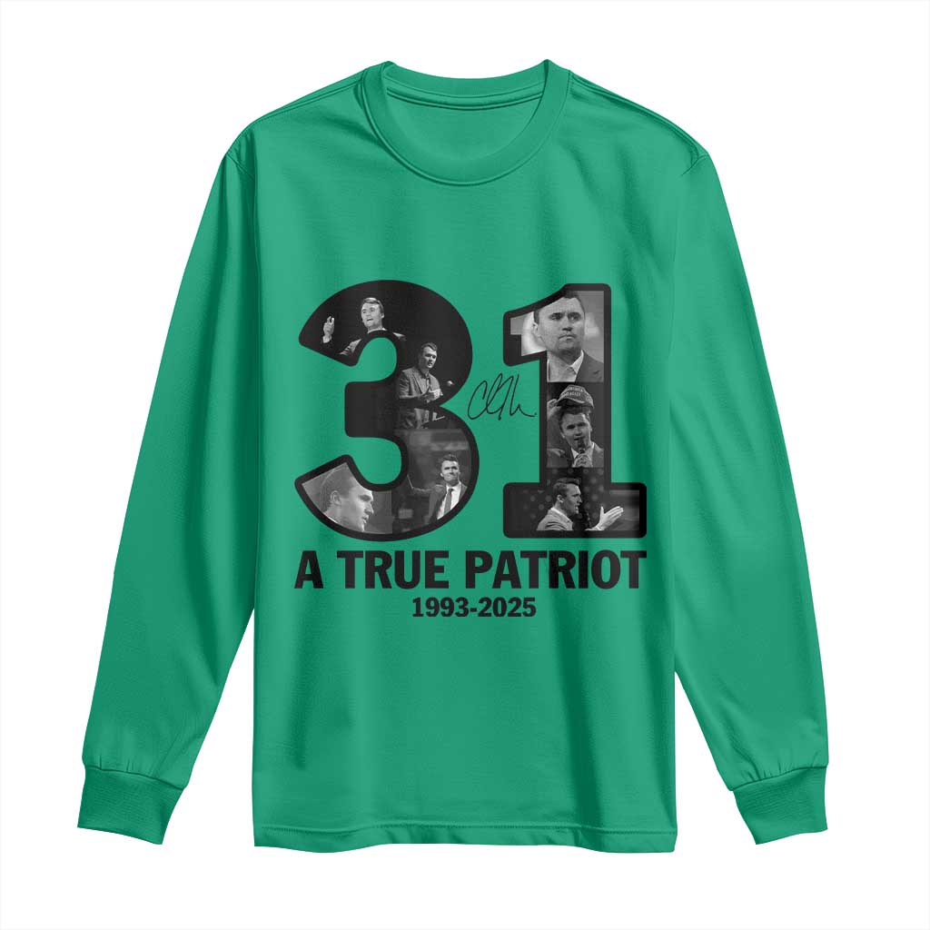 Freedom Number 31 Tribute Graphic Long Sleeve Shirt Thank You Charlie Kirk A True Patriot Memorial TS02 Irish Green Print Your Wear