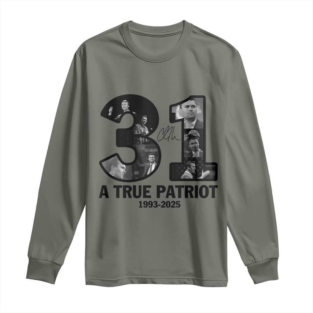 Freedom Number 31 Tribute Graphic Long Sleeve Shirt Thank You Charlie Kirk A True Patriot Memorial TS02 Military Green Print Your Wear