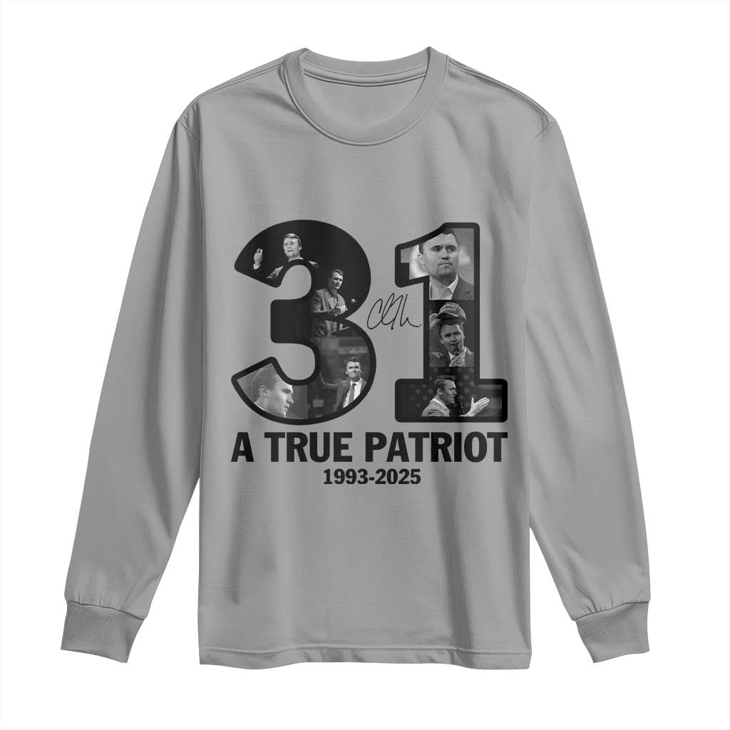 Freedom Number 31 Tribute Graphic Long Sleeve Shirt Thank You Charlie Kirk A True Patriot Memorial TS02 Sport Gray Print Your Wear