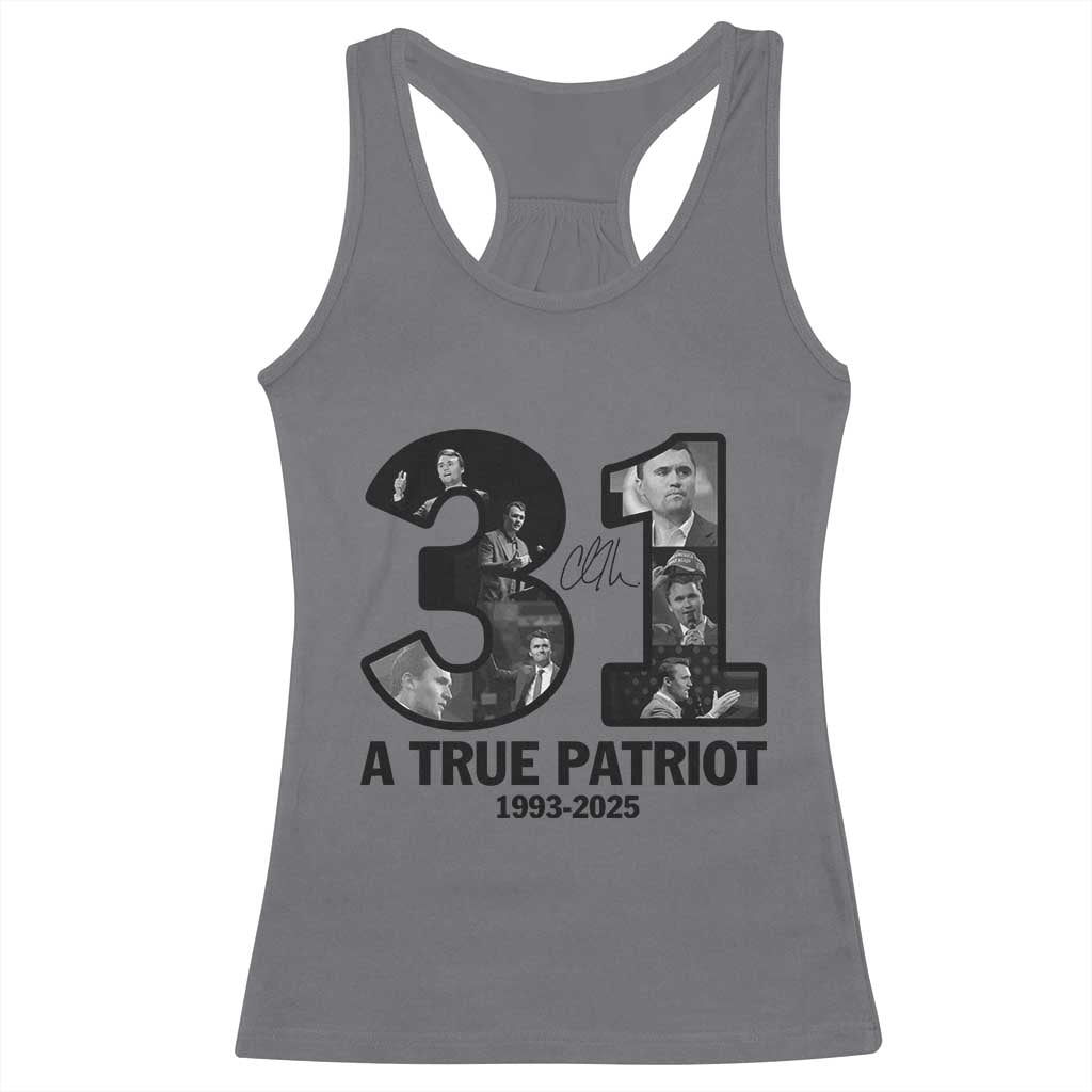 Freedom Number 31 Tribute Graphic Racerback Tank Top Thank You Charlie Kirk A True Patriot Memorial TS02 Charcoal Print Your Wear