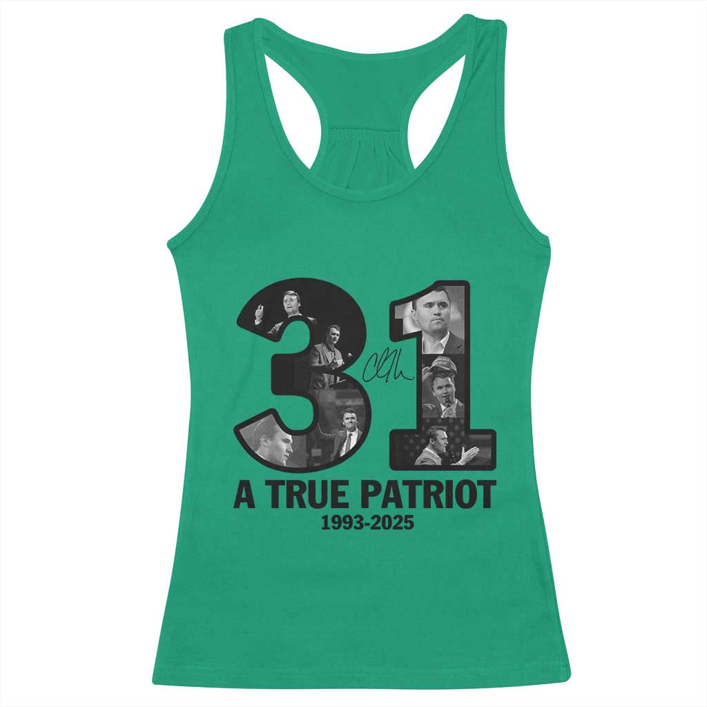 Freedom Number 31 Tribute Graphic Racerback Tank Top Thank You Charlie Kirk A True Patriot Memorial TS02 Irish Green Print Your Wear