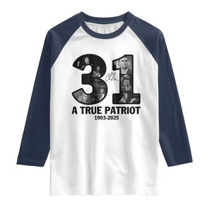 Freedom Number 31 Tribute Graphic Raglan Shirt Thank You Charlie Kirk A True Patriot Memorial TS02 White Navy Print Your Wear