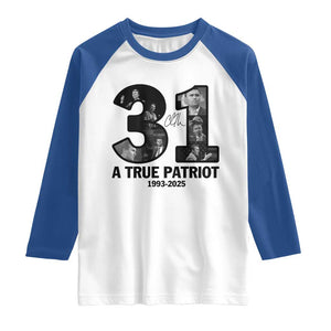 Freedom Number 31 Tribute Graphic Raglan Shirt Thank You Charlie Kirk A True Patriot Memorial TS02 White Royal Print Your Wear