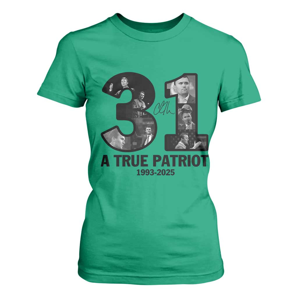 Freedom Number 31 Tribute Graphic T Shirt For Women Thank You Charlie Kirk A True Patriot Memorial TS02 Irish Green Print Your Wear