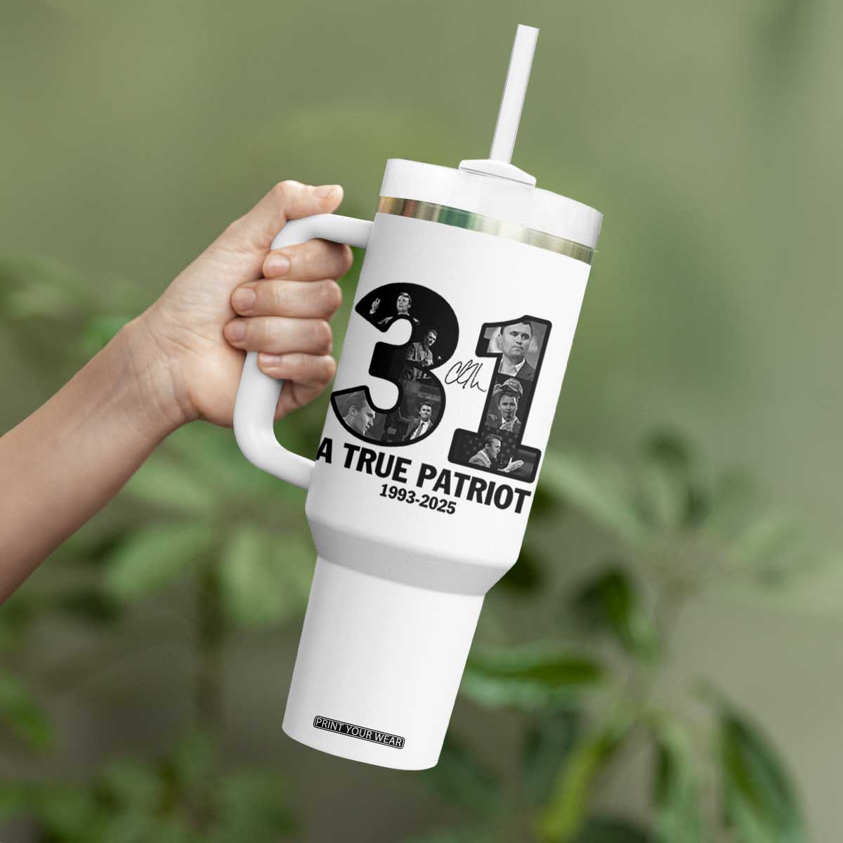 Freedom Number 31 Tribute Graphic Tumbler With Handle Thank You Charlie Kirk A True Patriot Memorial TS02 Print Your Wear