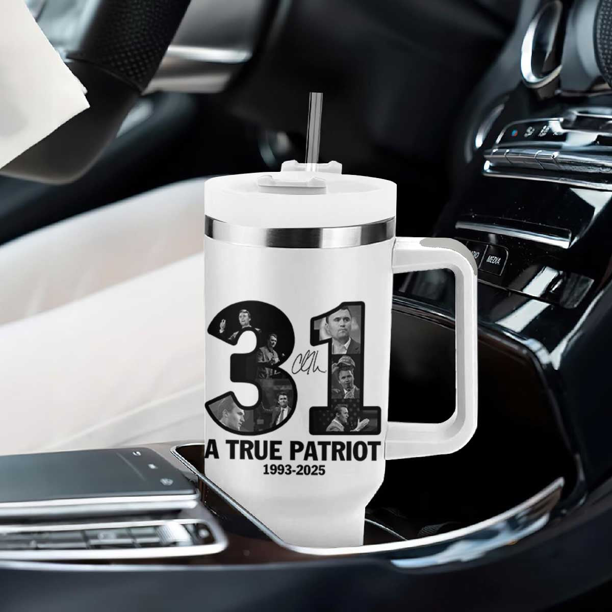Freedom Number 31 Tribute Graphic Tumbler With Handle Thank You Charlie Kirk A True Patriot Memorial TS02 Print Your Wear