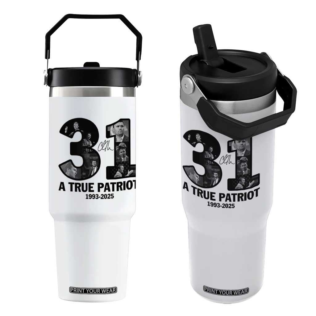 Freedom Number 31 Tribute Graphic Flip Straw Tumbler Thank You Charlie Kirk A True Patriot Memorial TS02 One Size: 30 oz White Print Your Wear